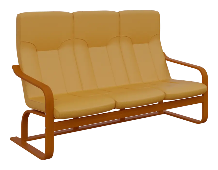 BO - 3 trojkřeslo, dřevěná kostra, moření třešeň, koženka OTO T 5, žluto-oranžová